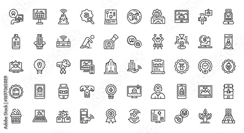 Vector Icons Set of Technology Business and Cybersecurity Outline Icon Set Collection. EPS Editable