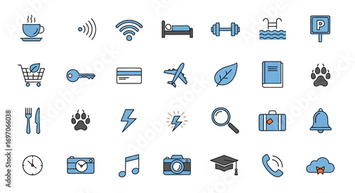 Vector Icons Set of Versatile set of blue and black line art icons for web and mobile applications. EPS Editable