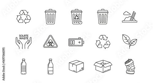 Vector Icons Set of Waste Management and Recycling Outline Icon Collection. EPS Editable