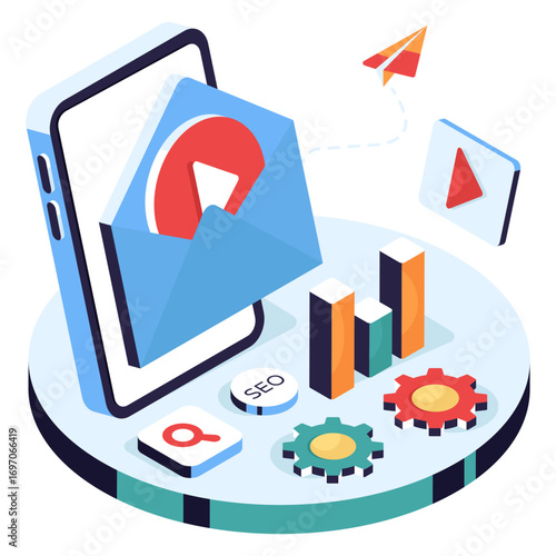 A colored design icon of video mail