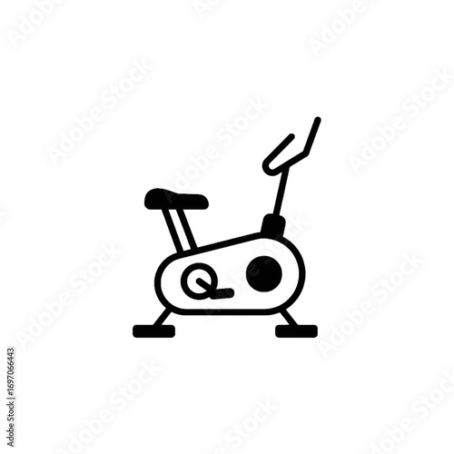 Gym Cycling Icon, Minimal Stationary Bike Vector, Isolated in a White Background