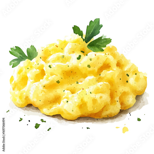Scrambled Eggs, watercolor painting vector, isolated on a white background.