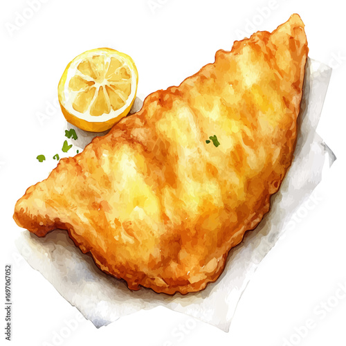 Schnitzel, watercolor vector, isolated on a white background.