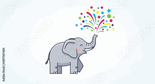 Happy Elephant Spraying Colorful Confetti Celebration Illustration
