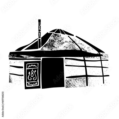 Vector Detailed of a traditional yurt dwelling with ornate doorway.