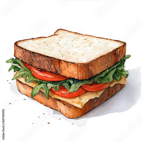 Sandwich, watercolor painting vector, isolated on a white background.