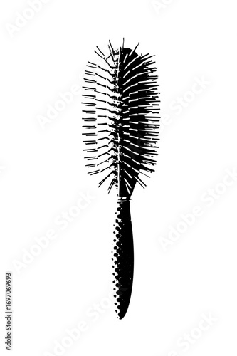 Vector Detailed of a cylindrical hairbrush with bristles.