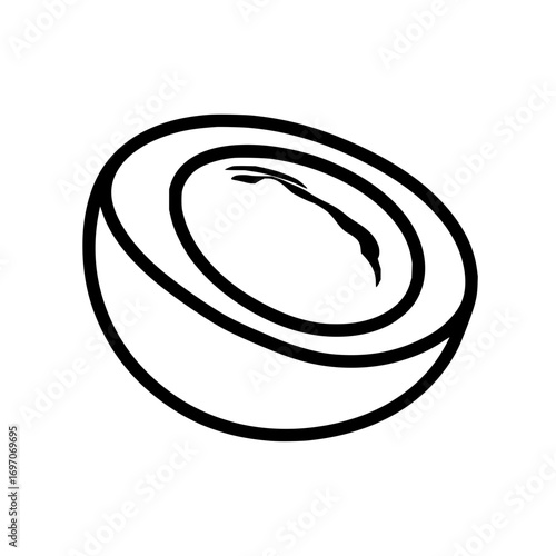 Coconut half cut outline vector icon tropical fruit illustration food drawing summer exotic ingredient 100