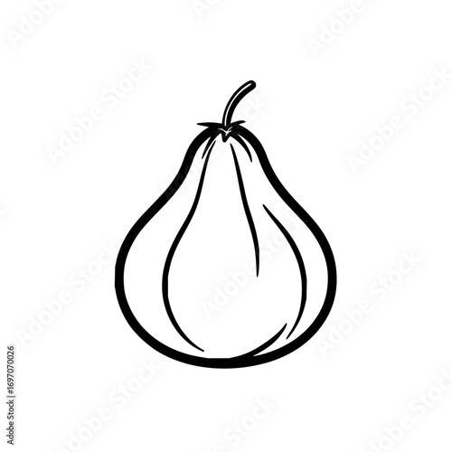Illustration of a pear fruit drawing simple black and white line art healthy food organic farm fresh harvest 100