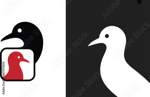 Minimalist graphic of two stylized birds, one black, one white, representing contrast and duality.