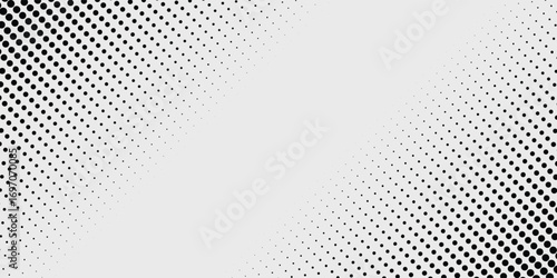 Dotted halftone gradient texture. Vanishing polka dot background. Repeating dots gradation pattern background. Black fading comic pop art overlay background business