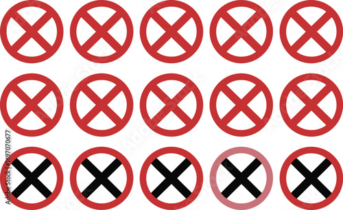 Multiple red prohibition signs with crosses indicating restriction and disapproval
