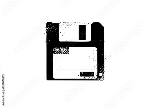 Vector Distressed monochrome floppy disk .
