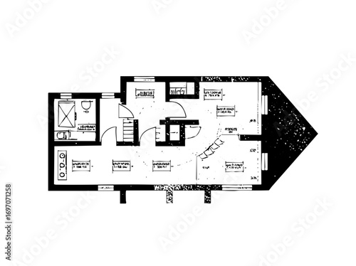 Vector Detailed floor plan showcases residential home layout with labeled rooms.