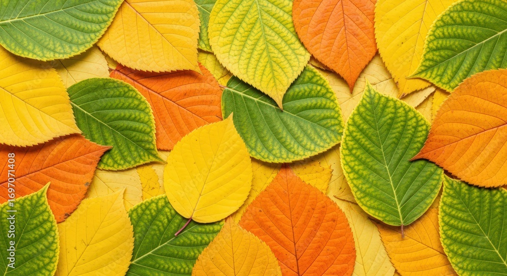 Fototapeta premium Brightly Colored Autumn Leaves Creating Natural Pattern