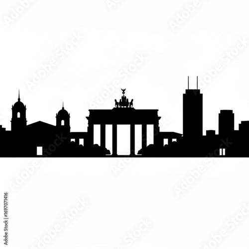 Silhouette of the brandenburg gate and other buildings in a city skyline on a white background view created with generative ai