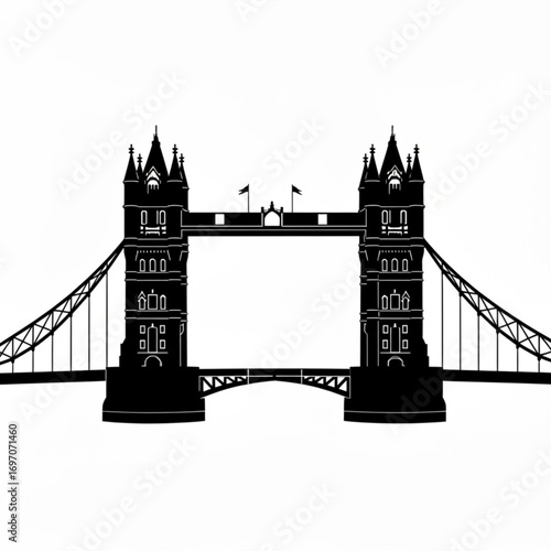 Black silhouette illustration of the tower bridge in london against a white background view from afar created with generative ai