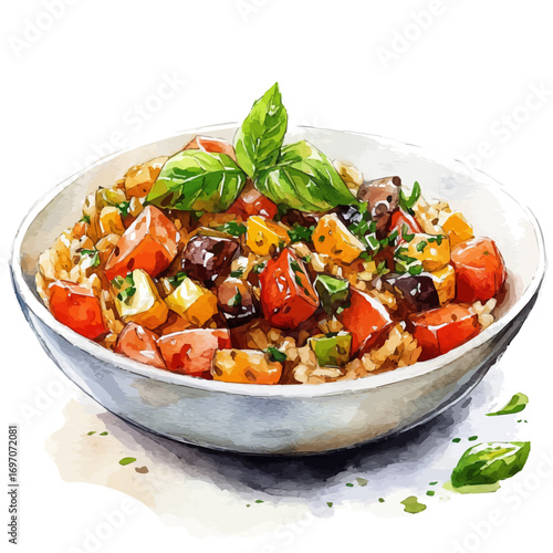 watercolor of Risotto, vector, isolated on a white background.