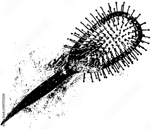Vector Stylized hairbrush with scattered bristles.