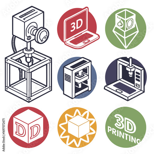 Collection of 3d printing icons and concepts