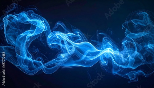 Abstract swirling blue smoke on black