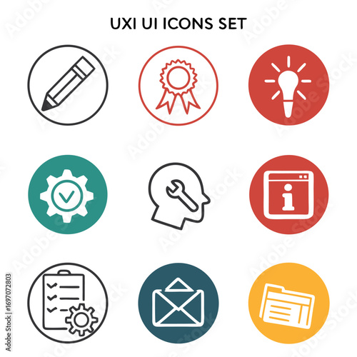 Set of nine circular ui icons for ux design