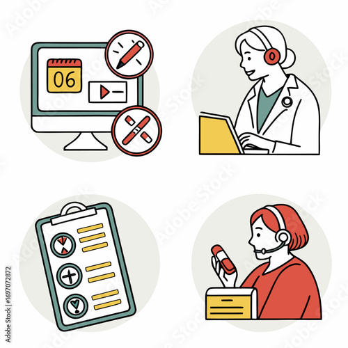 Online medical consultation and healthcare services icons