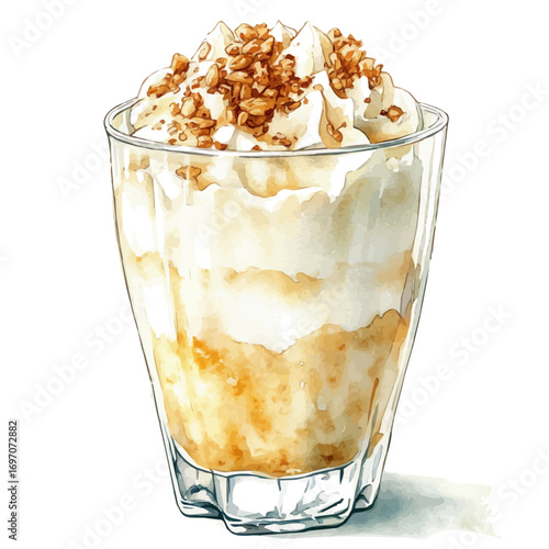 Rice Pudding, watercolor clipart vector, isolated on a white background.