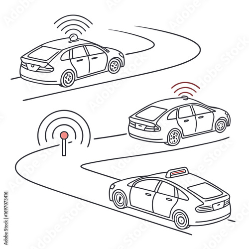 Autonomous cars driving on a road with wifi signals