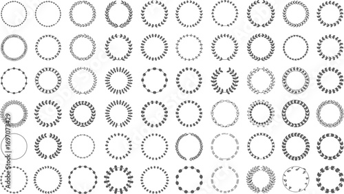 Collection of decorative circular frames and laurels for design.