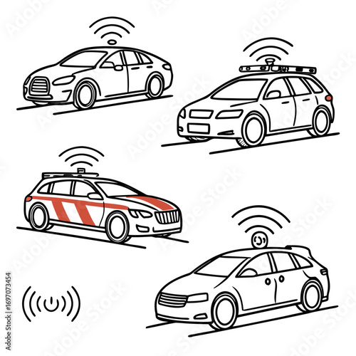 Various autonomous cars with wifi signals and sensors