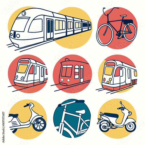 Set of icons depicting various modes of transport