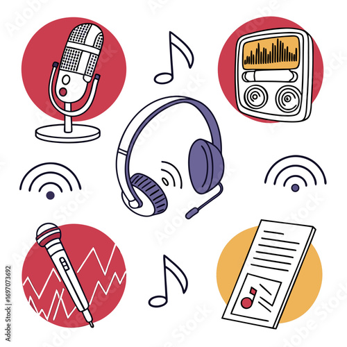 Assorted podcasting and audio recording icons