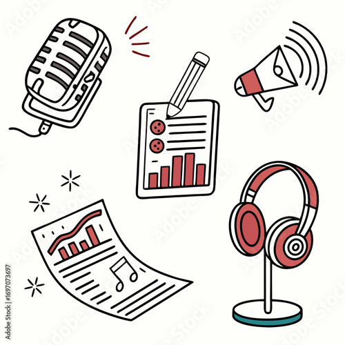 Collection of podcasting and audio recording icons