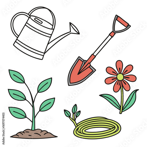 Gardening tools and plants