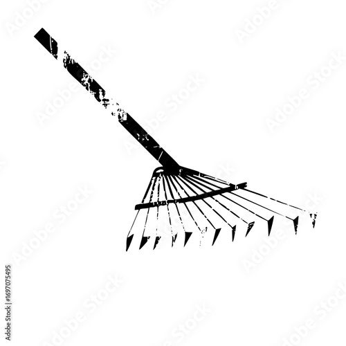 Vector Black silhouette of a rake with metal tines.