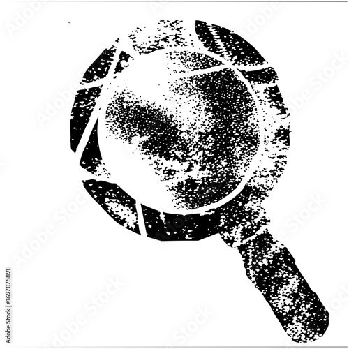 Vector Distressed magnifying glass with a vintage aesthetic.