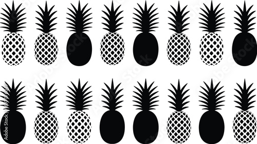 Bold black and white pattern of pineapples, a tropical fruit illustration