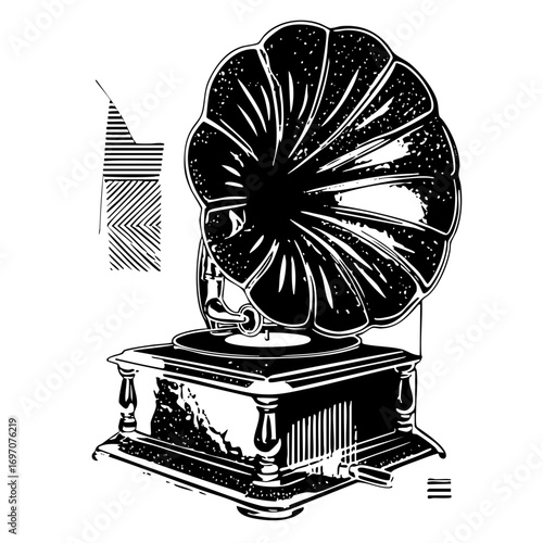 Vector Vintage gramophone with abstract geometric shapes.