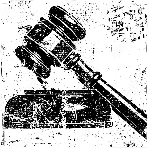 Vector Justice gavel rests on a law book .