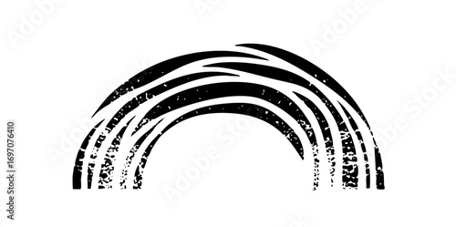 Vector Abstract black arc with textured brushstroke effect.