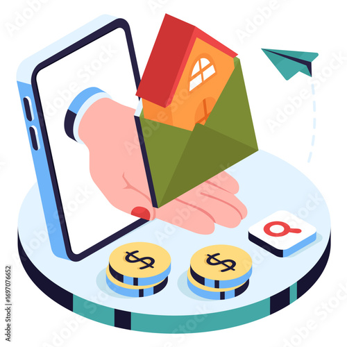 An isometric design illustration of estate mail