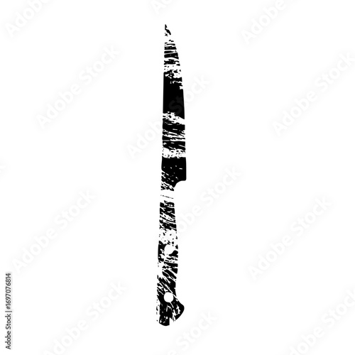 Vector Monochrome kitchen knife with distressed texture.