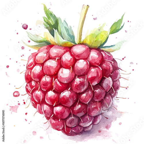 Raspberry, watercolor vector, isolated on a white background.