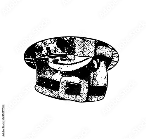 Vector Vintage military cap with detailed shading.