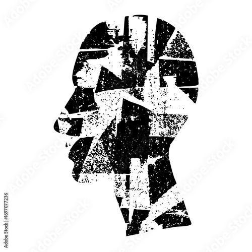 Vector Fragmented human head silhouette .
