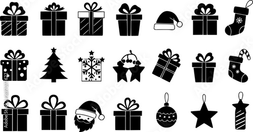set of gift, box, present, surprise, christmas gift icon outline silhouette
