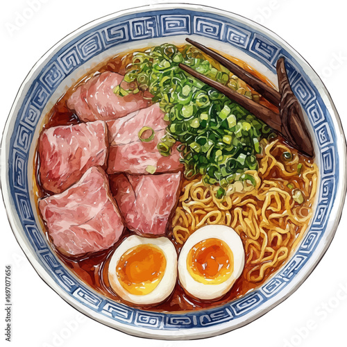 watercolor of Ramen, vector, isolated on a white background.
