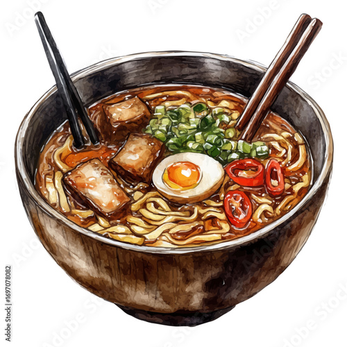 watercolor of Ramen, vector, isolated on a white background.