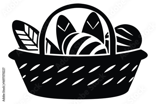 basket with bread silhouette vector art design